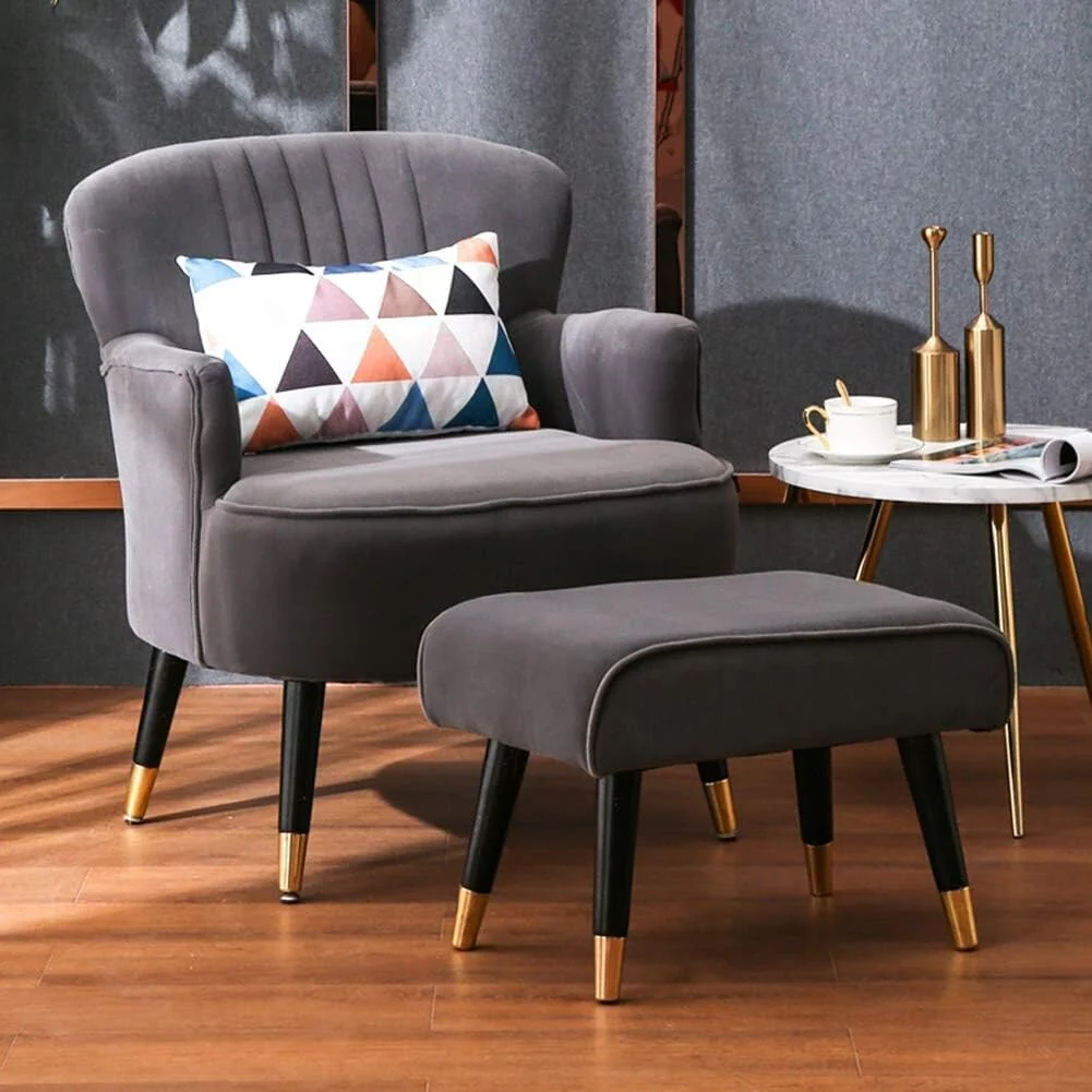 Ottoman Footstool Stool,Modern Velvet Upholstered Footrest Chair