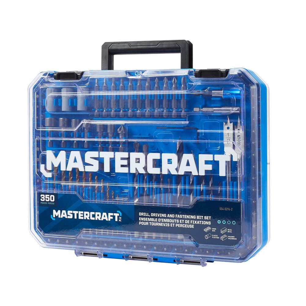 Mastercraft Titanium Drill, Drive & Fastening Bit Set for Wood, Metal, Plastic, Masonry, 350-pc