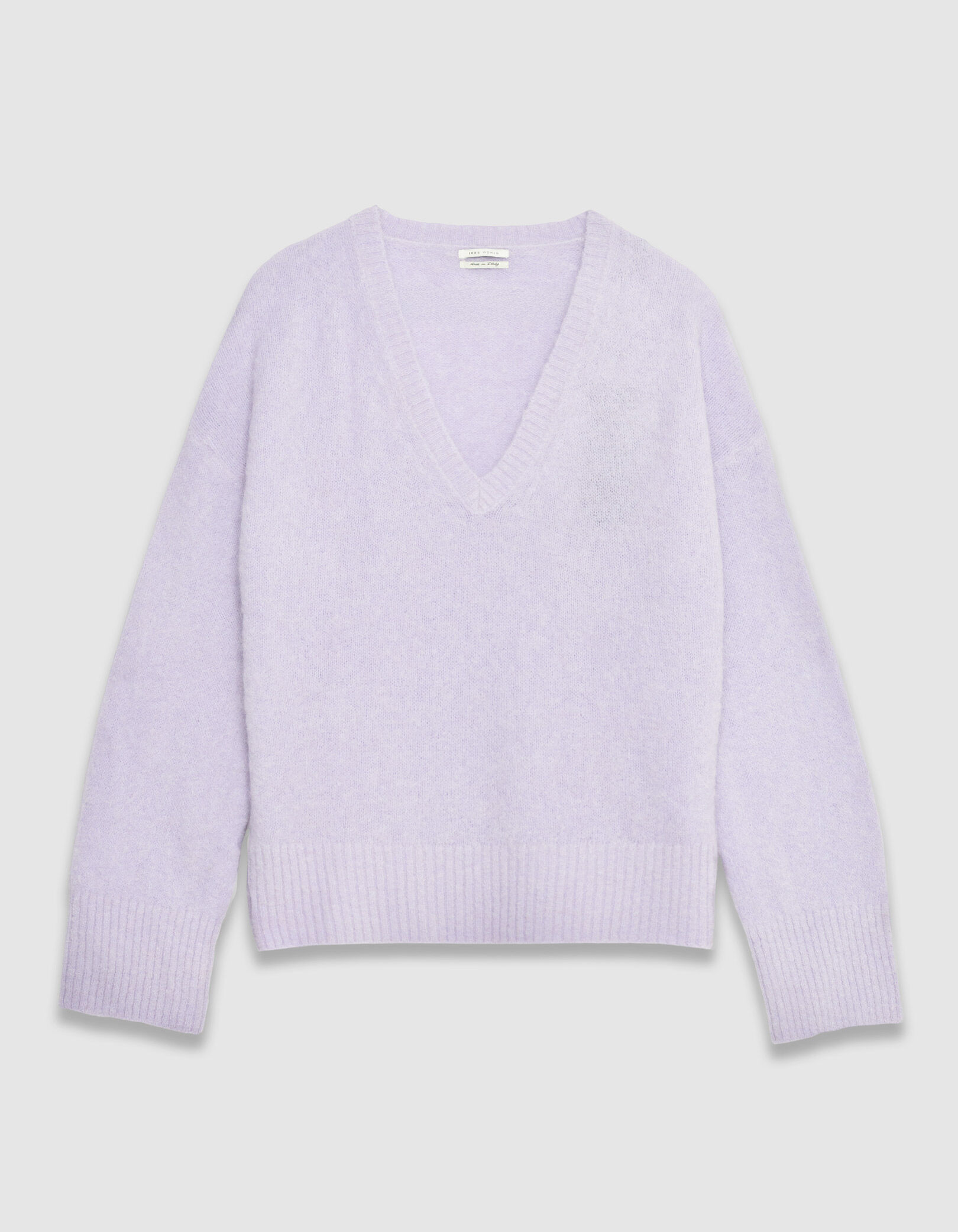 Pull col V lilas tricot mix alpaga Femme