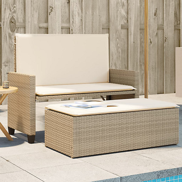 Banc de jardin et coussins et repose-pied beige résine tressée vidaXL