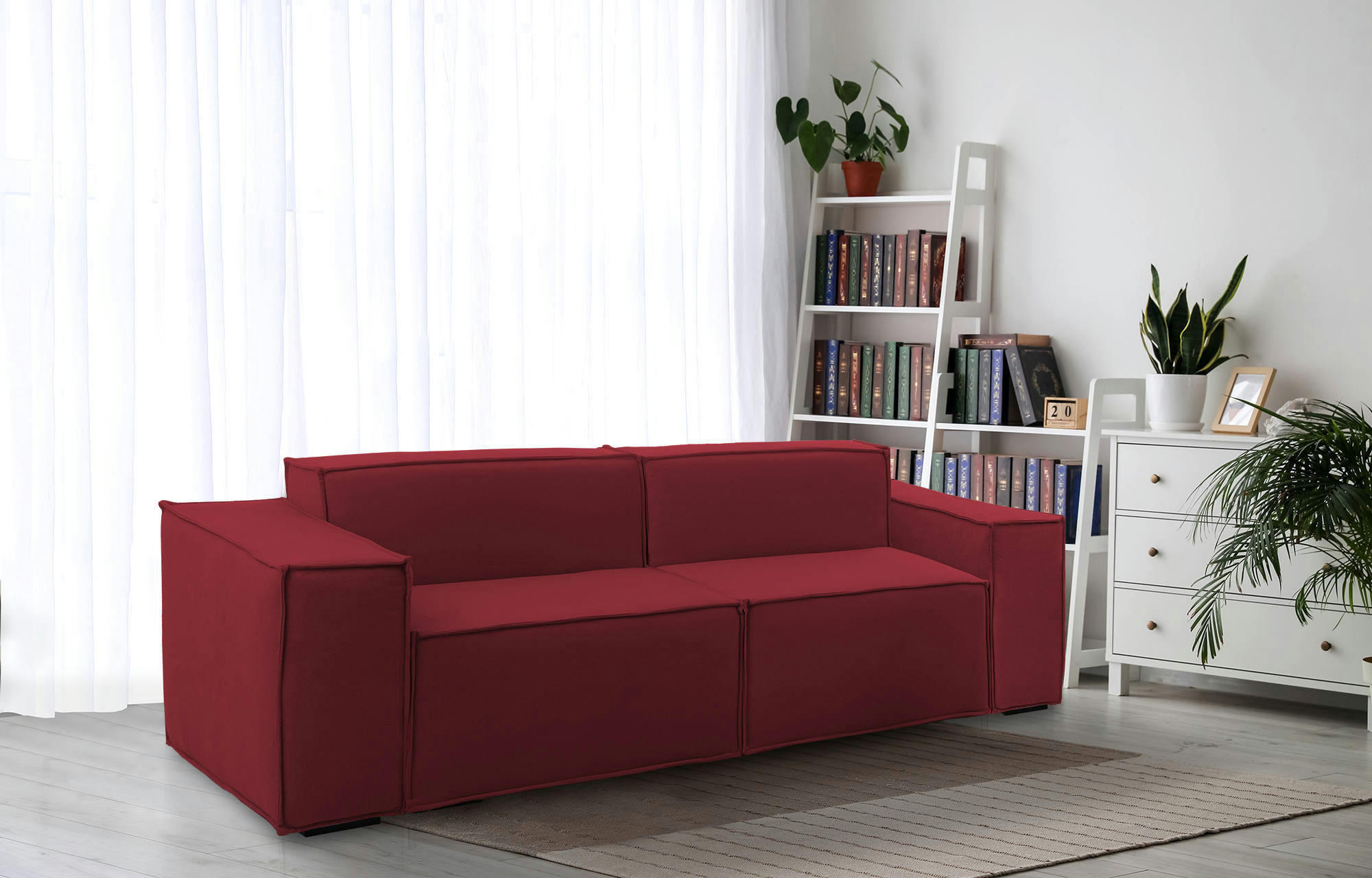 DLONGH - Canapé fixe 2 places en tissu rouge