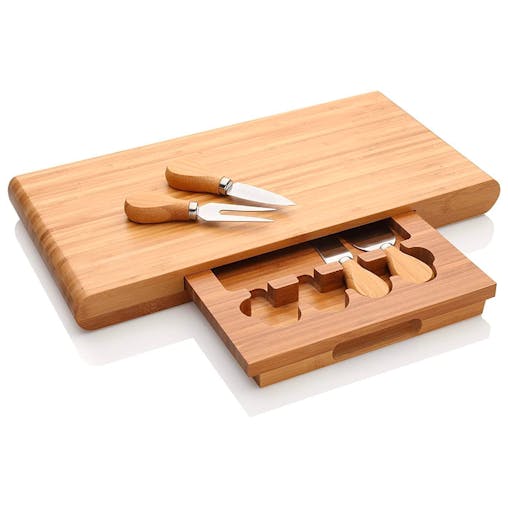 Stanley Roger Cheese Board Set 5Pc Large Bamboo Chopping Block & Cutlery