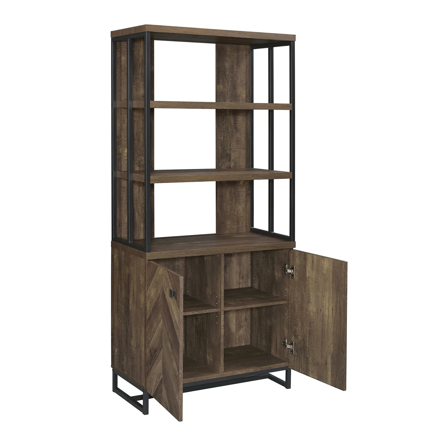2-Door Bookcase in Rustic Oak Herringbone and Gunmetal