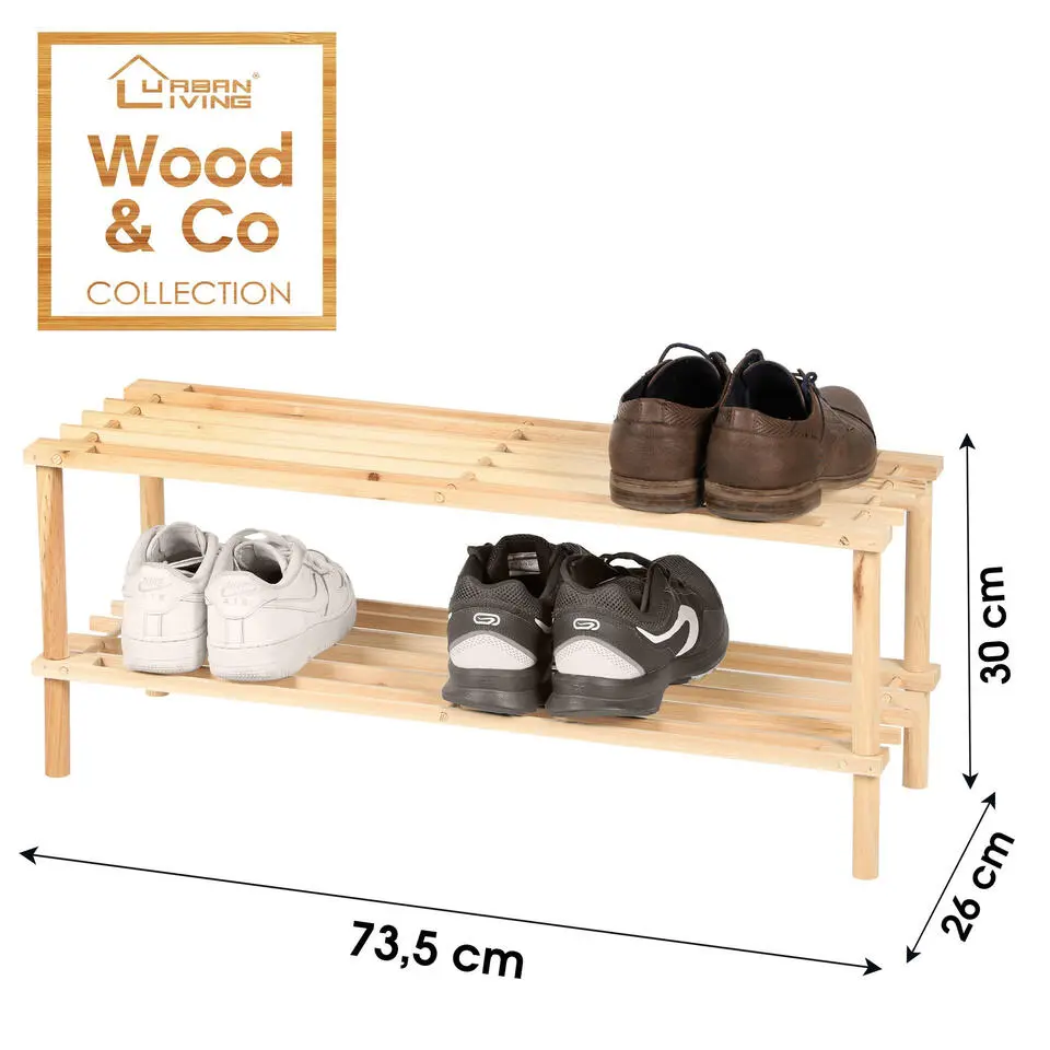 Urban Living Schoenenrek - hout - 2-laags - 74 x 26 x 20 cm