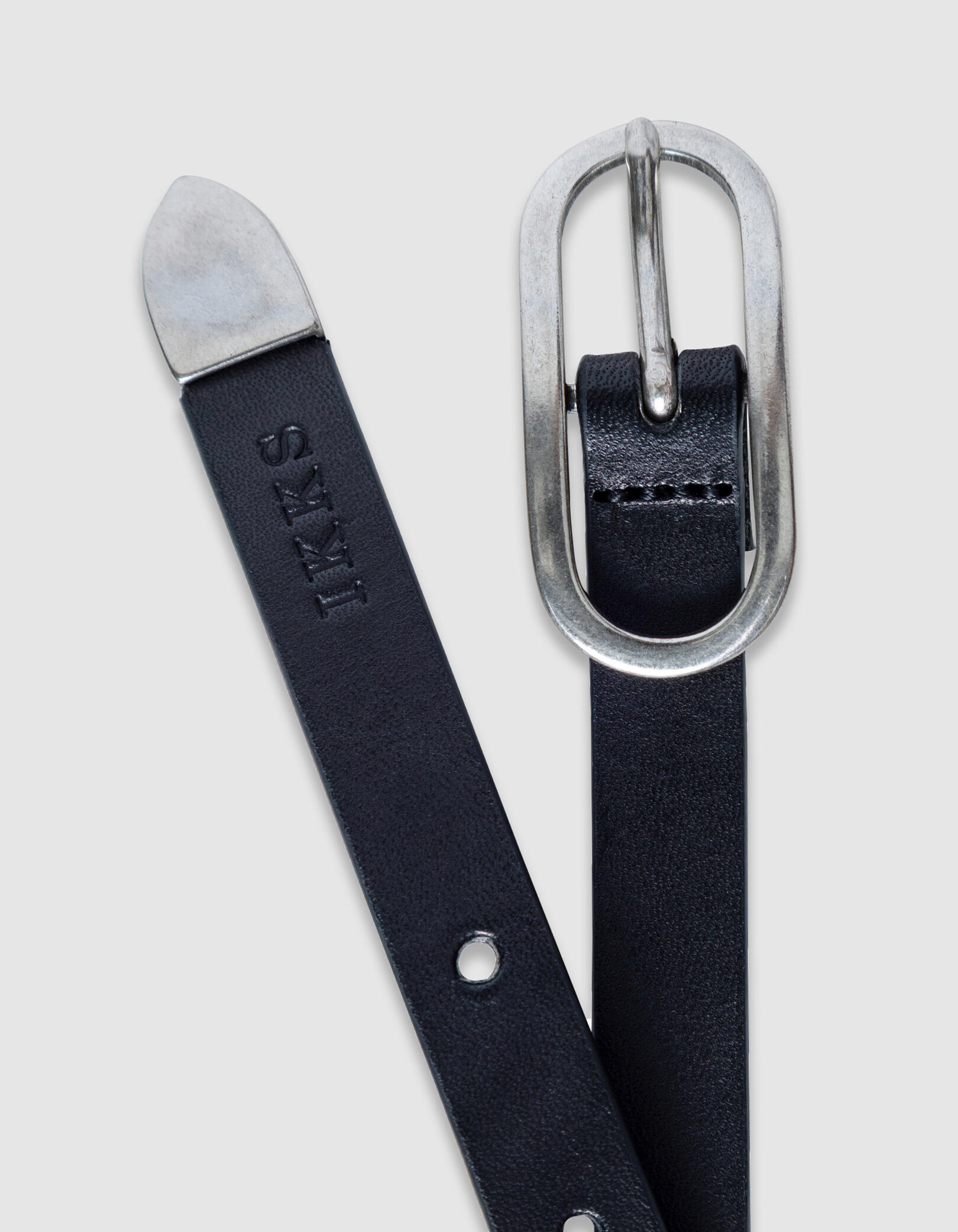 Ceinture fine noire cuir bout métal Femme
