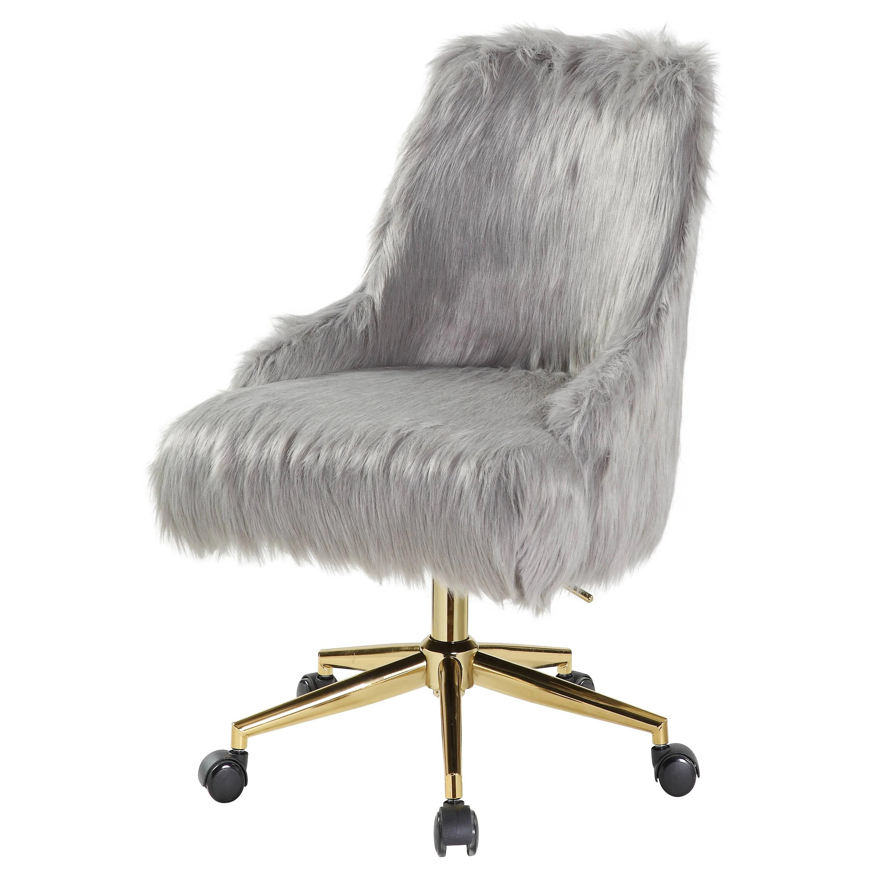 Grey Swivel Office Chair with Adjustable Height, Faux Fur Comfort, and 5-Star Caster Base Desk Chair for Home and Office