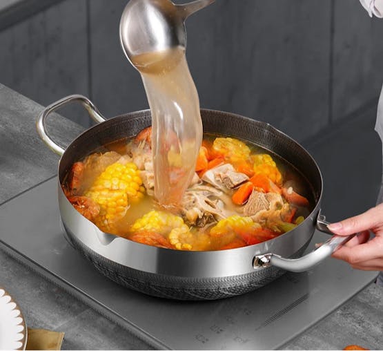 NNEOBA 30cm Stainless Steel Non-Stick Frying Pan with Glass Lid Silver