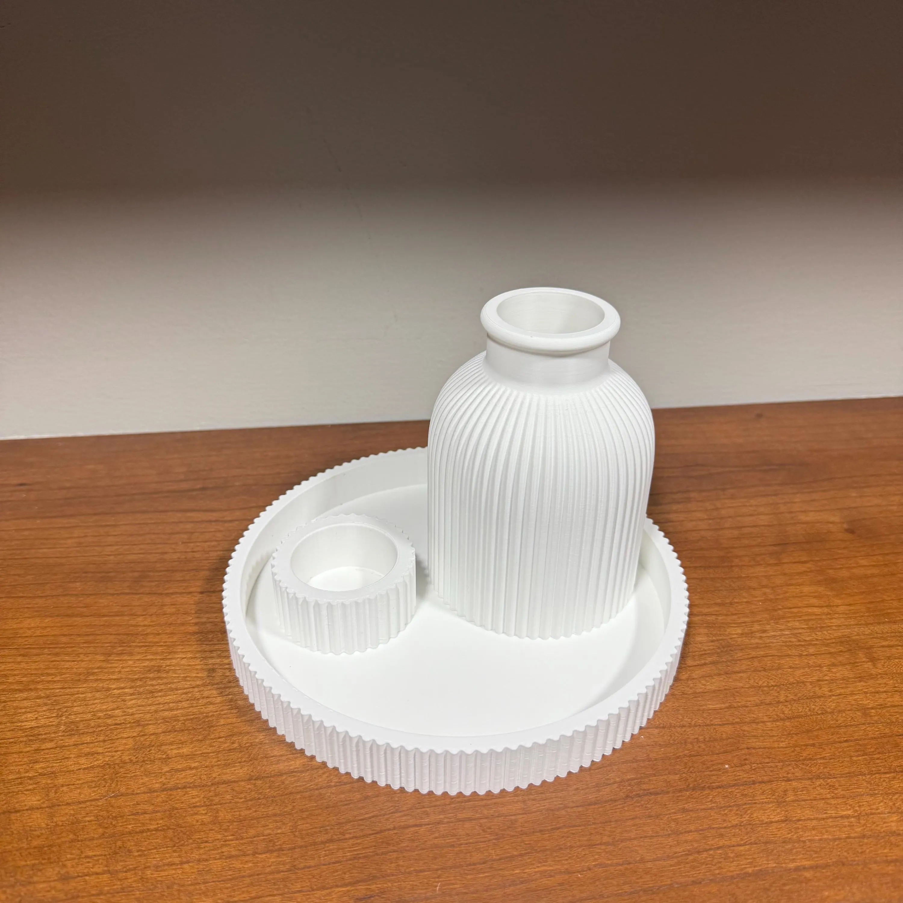 Modern Ribbed Set with Vase, Tray and Tealight Holder, Minimalist Home Decor, Coffee Table Centrepiece, Boho Shelf Styling Gift