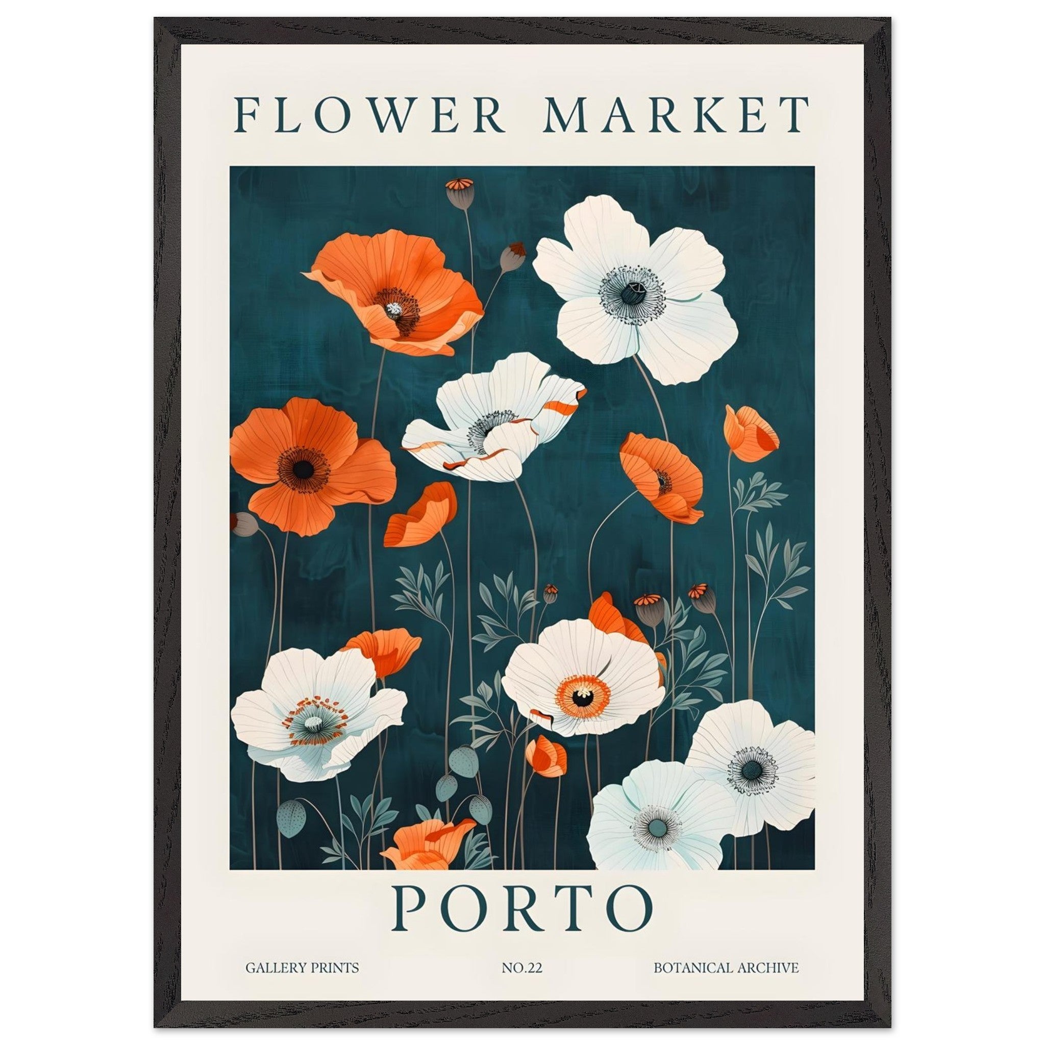Artfulprints Poster met Lijst Flower market - Porto  - 50x70 cm - Meerkleurig