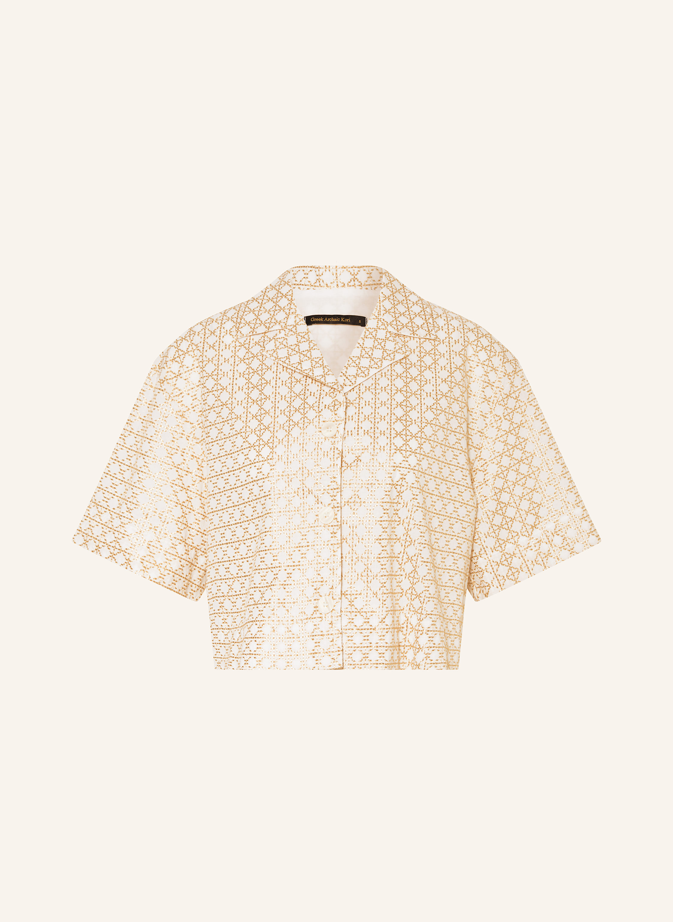Greek Archaic Kori Cropped-Bluse CROSS mit Glitzergarn