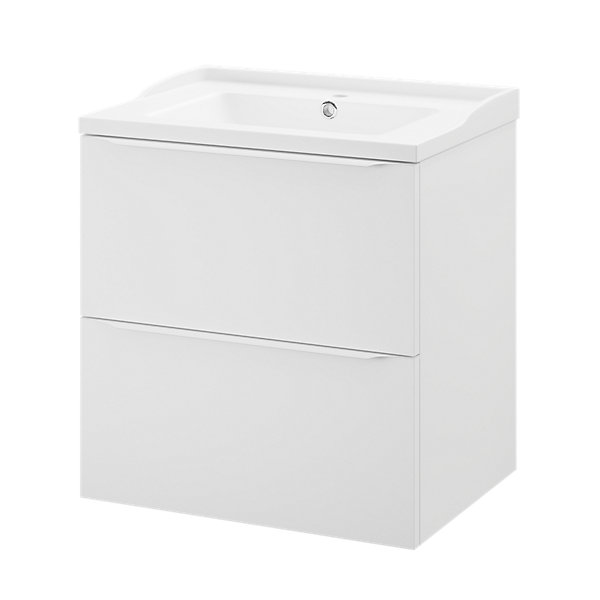 Meuble vasque suspendu blanc mat l.60 cm Imandra   plan vasque blanc céramique Lana, GoodHome
