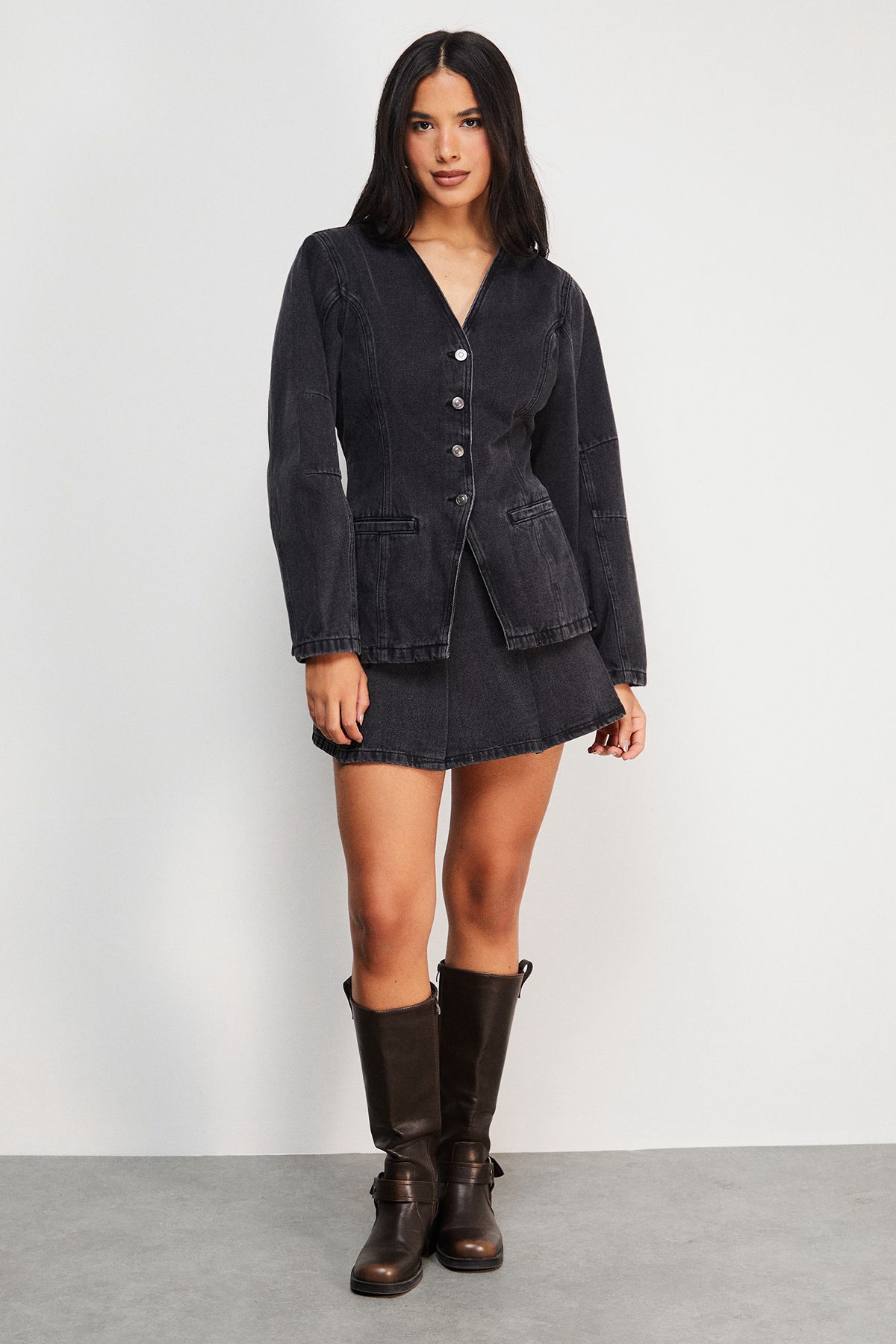 Warehouse Balloon Sleeve Nipped Waist Denim Jacket