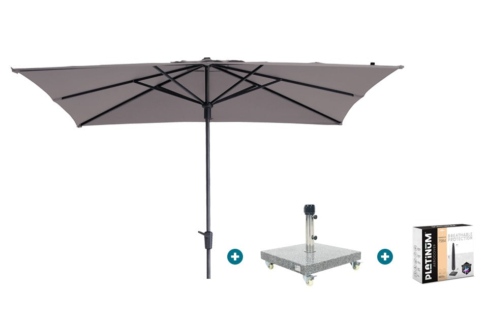 Madison Syros Luxe stokparasol 280x280 cm. - Taupe + Sevilla voet+hoes