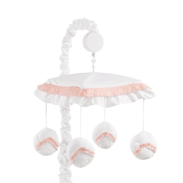 Boho Bohemian Girl Musical Crib Mobile - Blush Pink White Farmhouse Shabby Chic Designer Modern Minimalist Tufted Fringe Cotton