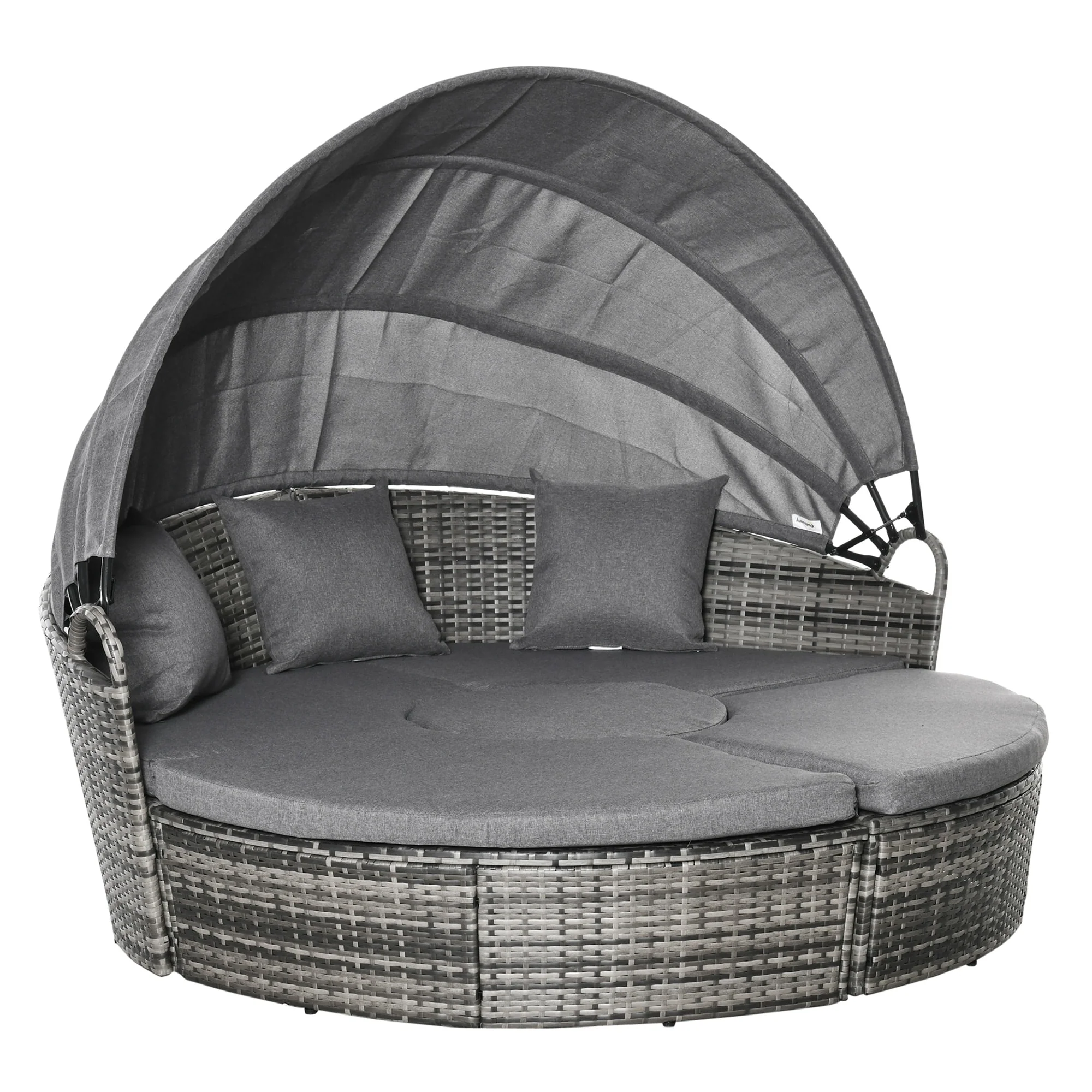 Outsunny 5 Pieces Patio PE Wicker Lounge Set, Outdoor Rattan Garden Conversation Furniture Set, Round Sofa Bed