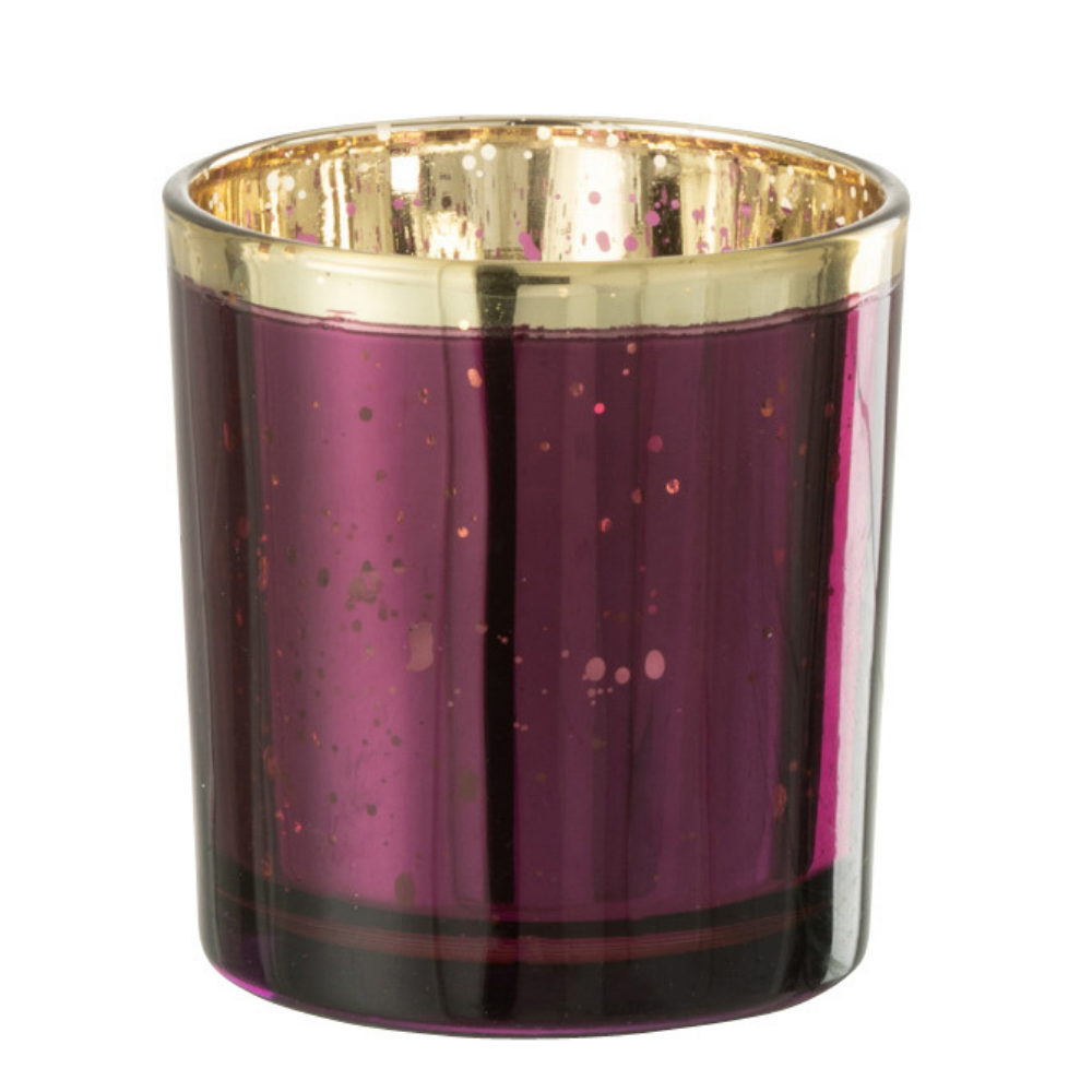 J-Line windlicht Rand - glas - bordeaux/goud - small - 6 stuks