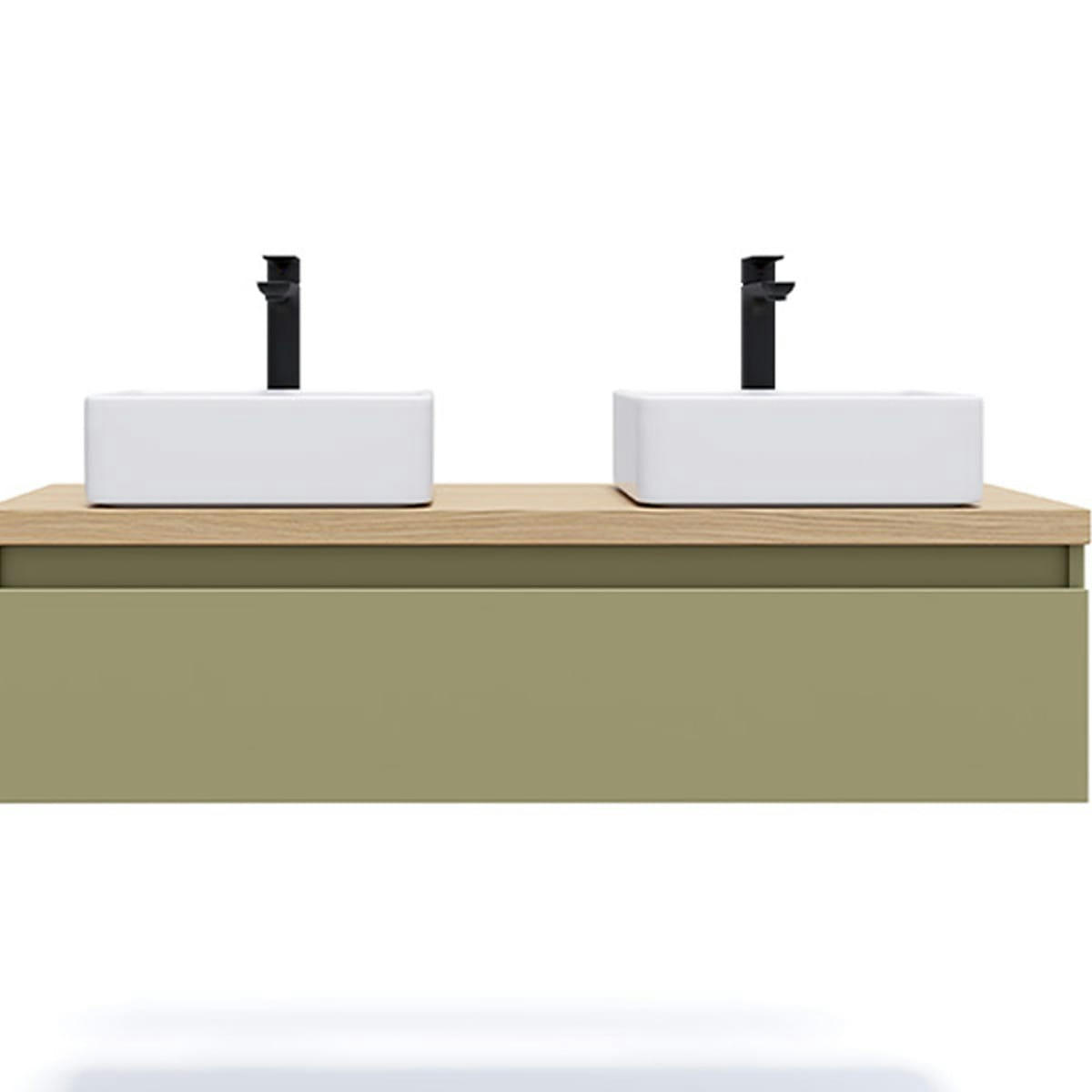 HUDSON - Meuble salle de bain 2 vasques posées 120cm 1 tiroir Vert