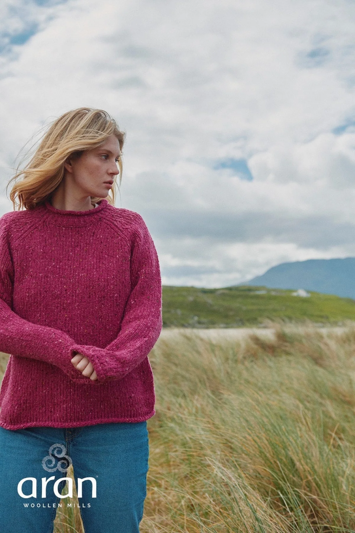 Roll Neck Reglan Crew Jumper in Pink