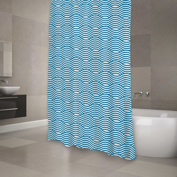 MSV Rideau de douche Polyester WAVE 180x200cm QUALITE PREMIUM BleuAnneaux inclus
