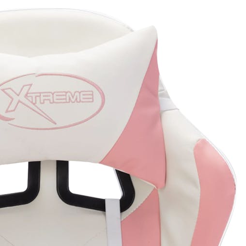 NNEVL Racing Chair with RGB LED Lights Pink and White Faux Leather