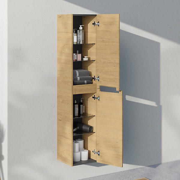 Armoire suspendue Colonne de rangement 35x170x35cm (LxHxP) Chêne blanchi porte soft-close, Garantie 5 ans -VIREO
