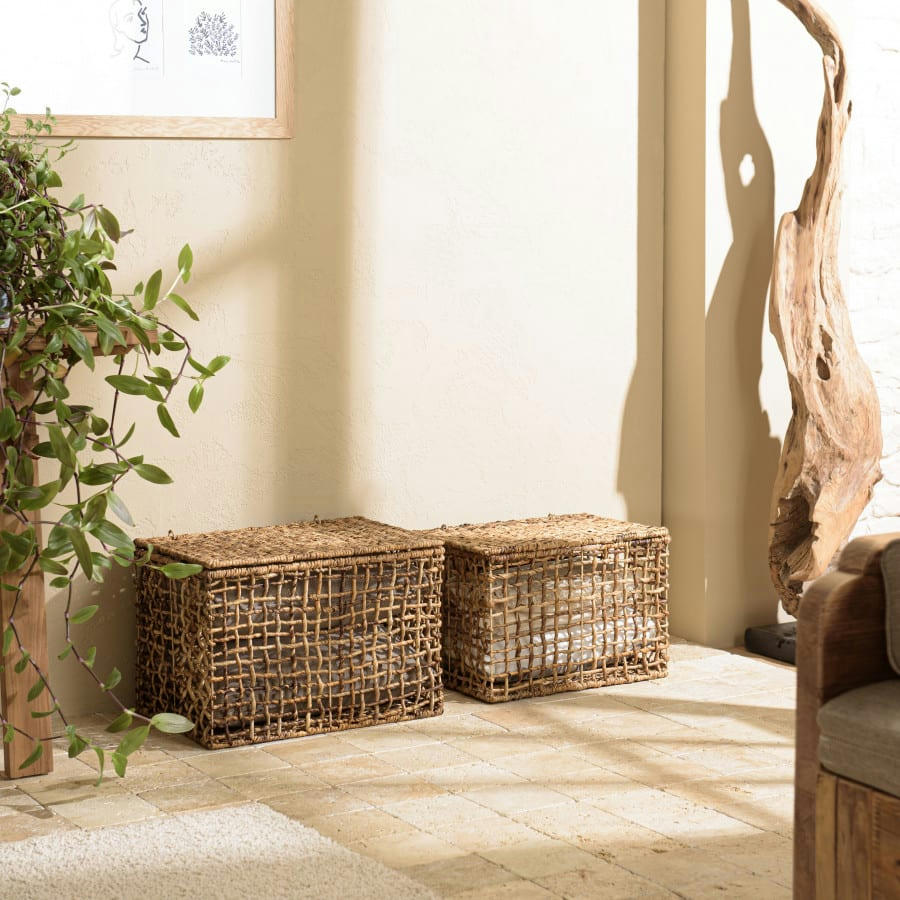 ALIDA - Set de 2 paniers de rangement en tissage naturel ajouré