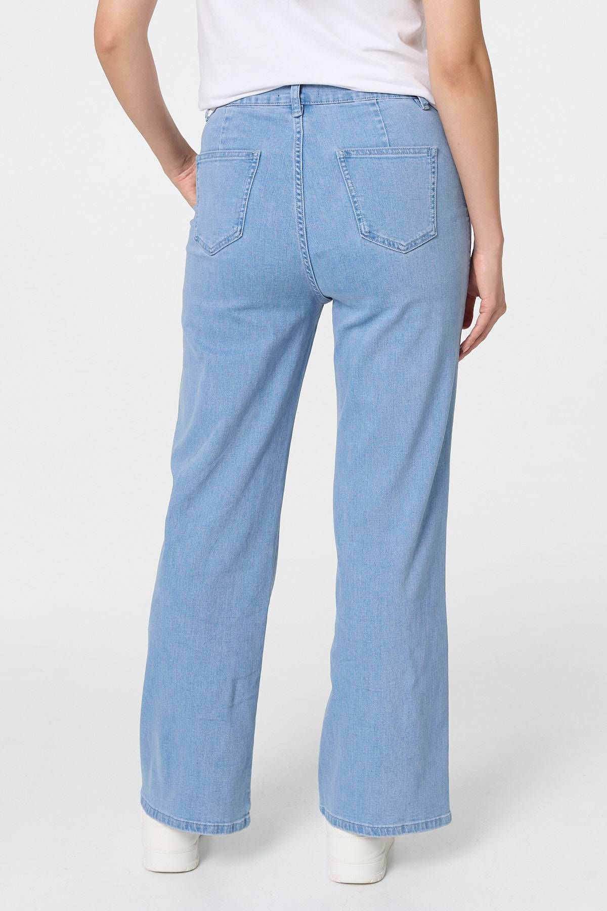 Izabel London High Waist Pocket Detail Straight Jeans