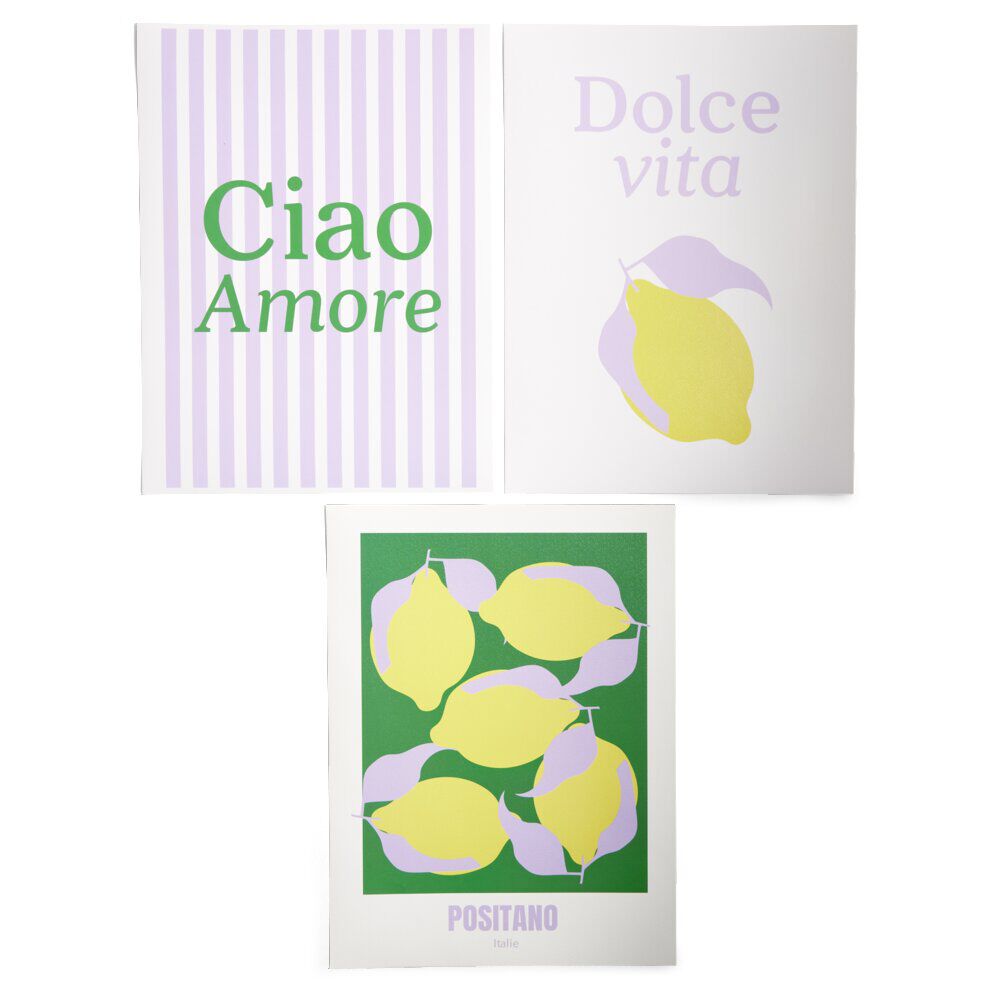 Affiche papier violet jaune et vert 30x40cm