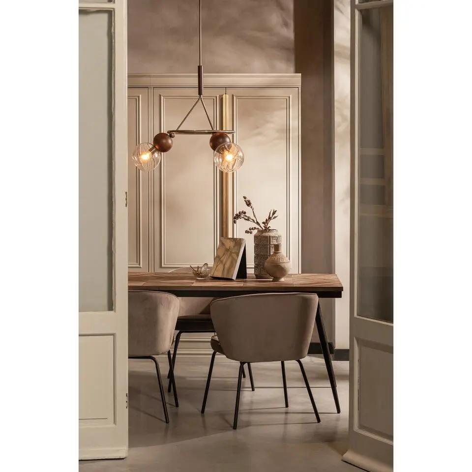 WOOOD Admit Eetkamerstoelen - Fluweel - Khaki - Set van 2