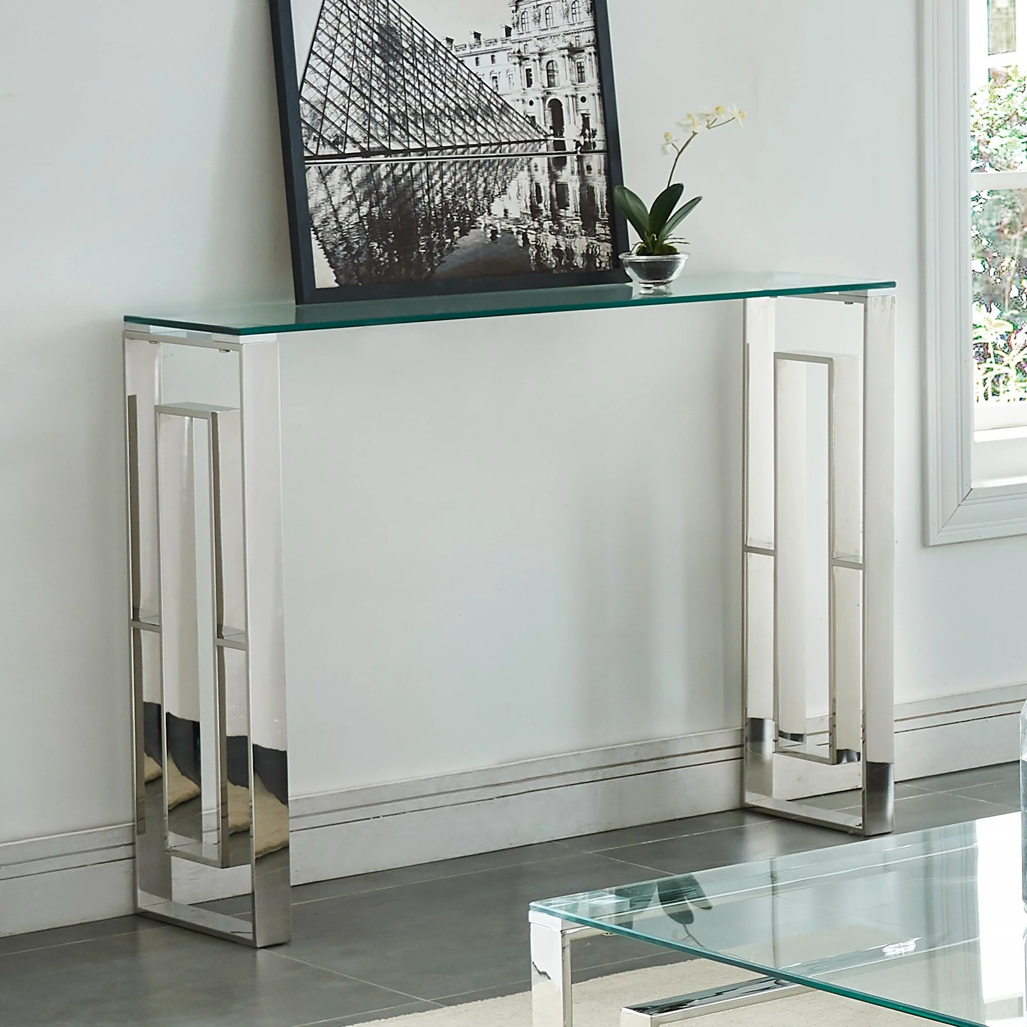 Glass Top Console Table - 39.5 - Silver and Clear