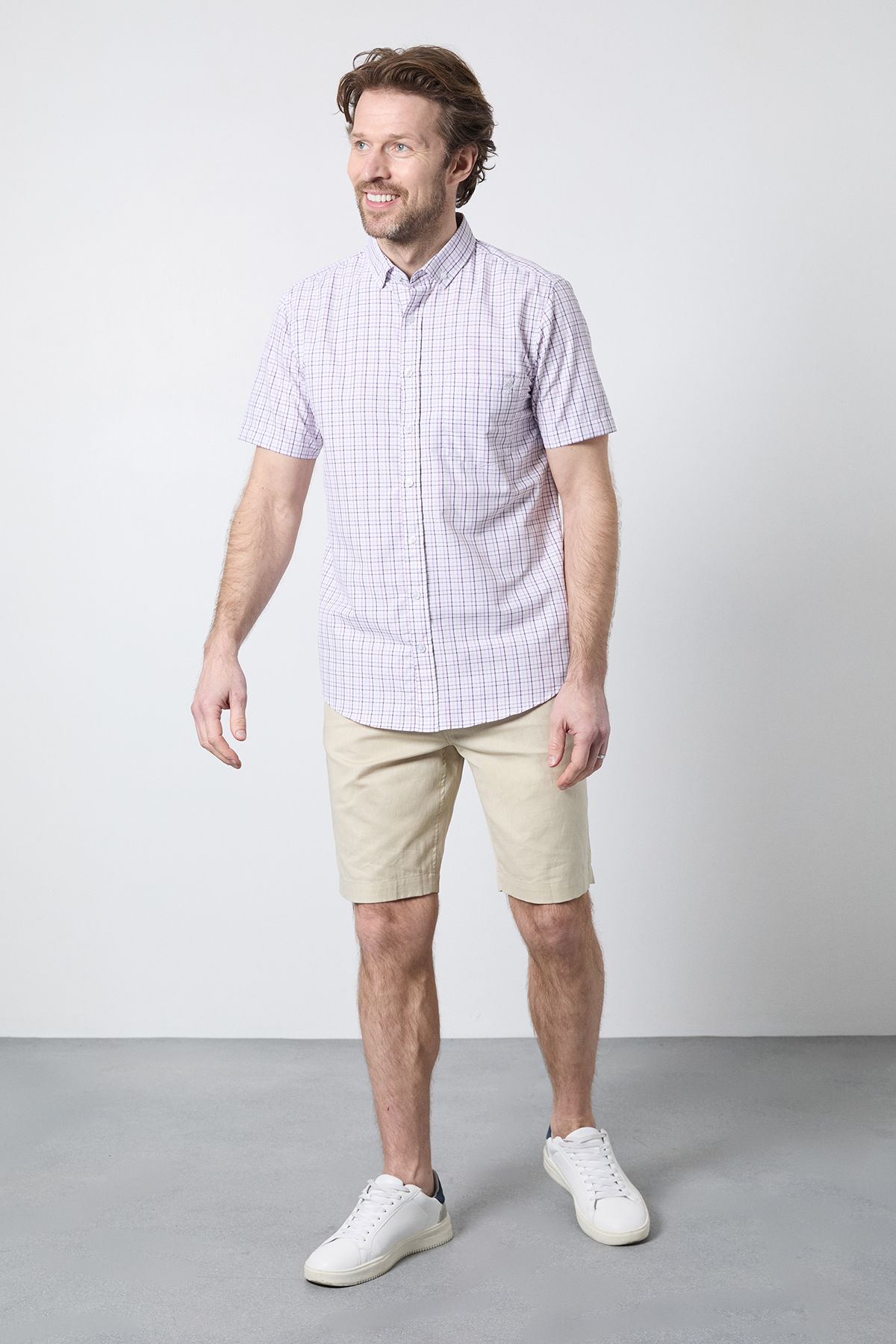 Maine Purple Classic Check Short Sleeve Shirt