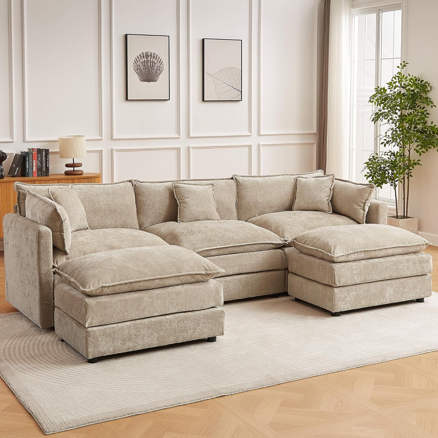 HIPIHOM Modular Sectional Sofa, 112.2 Inch L Shaped Couch Set with Armrests, 3-Seater Comfy Cloud Couches for Living Room Apartment, Coffee