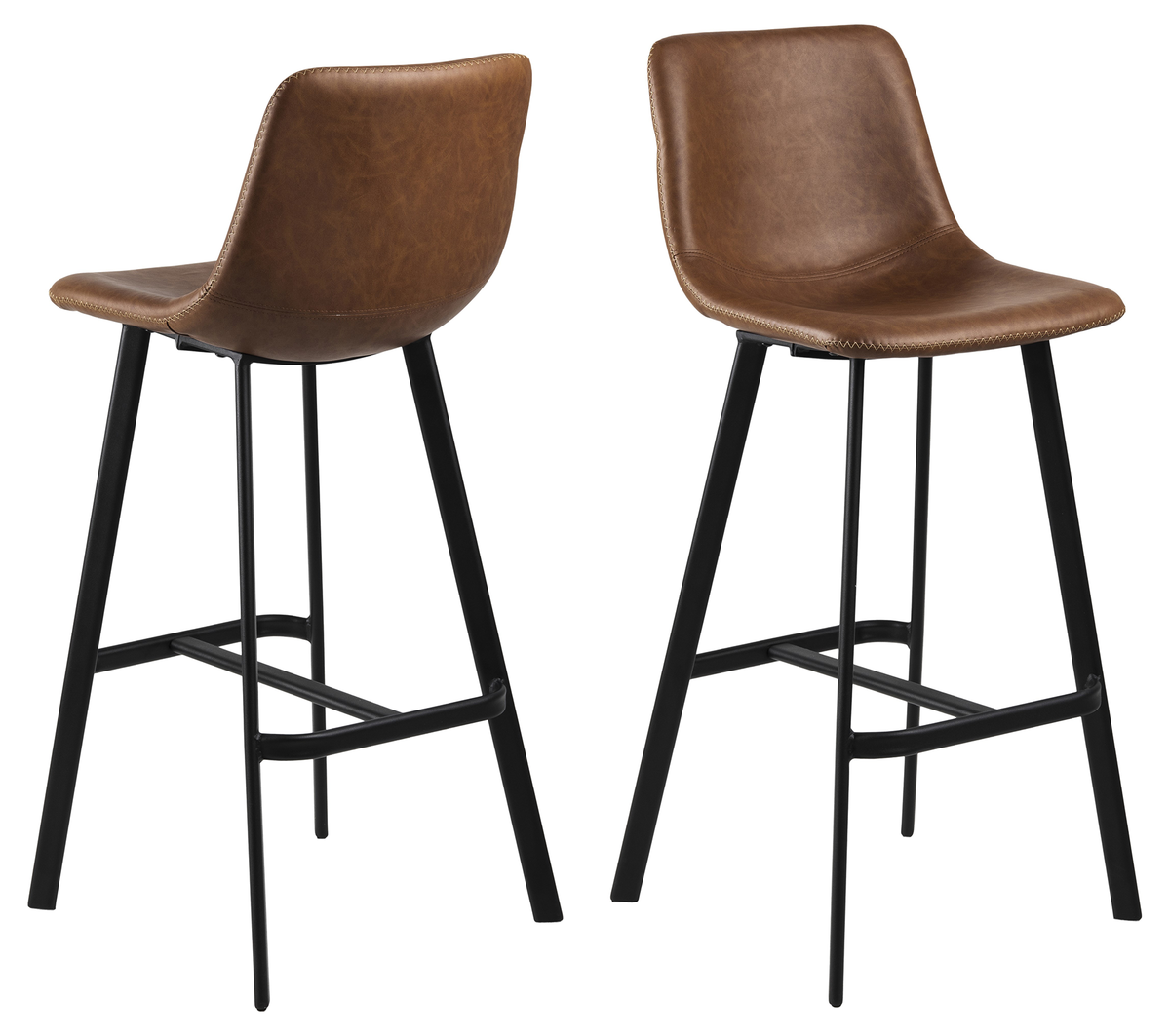 Rebellenclub Barkruk Sallinge - Set van 2 - Cognac met zwart metalen frame