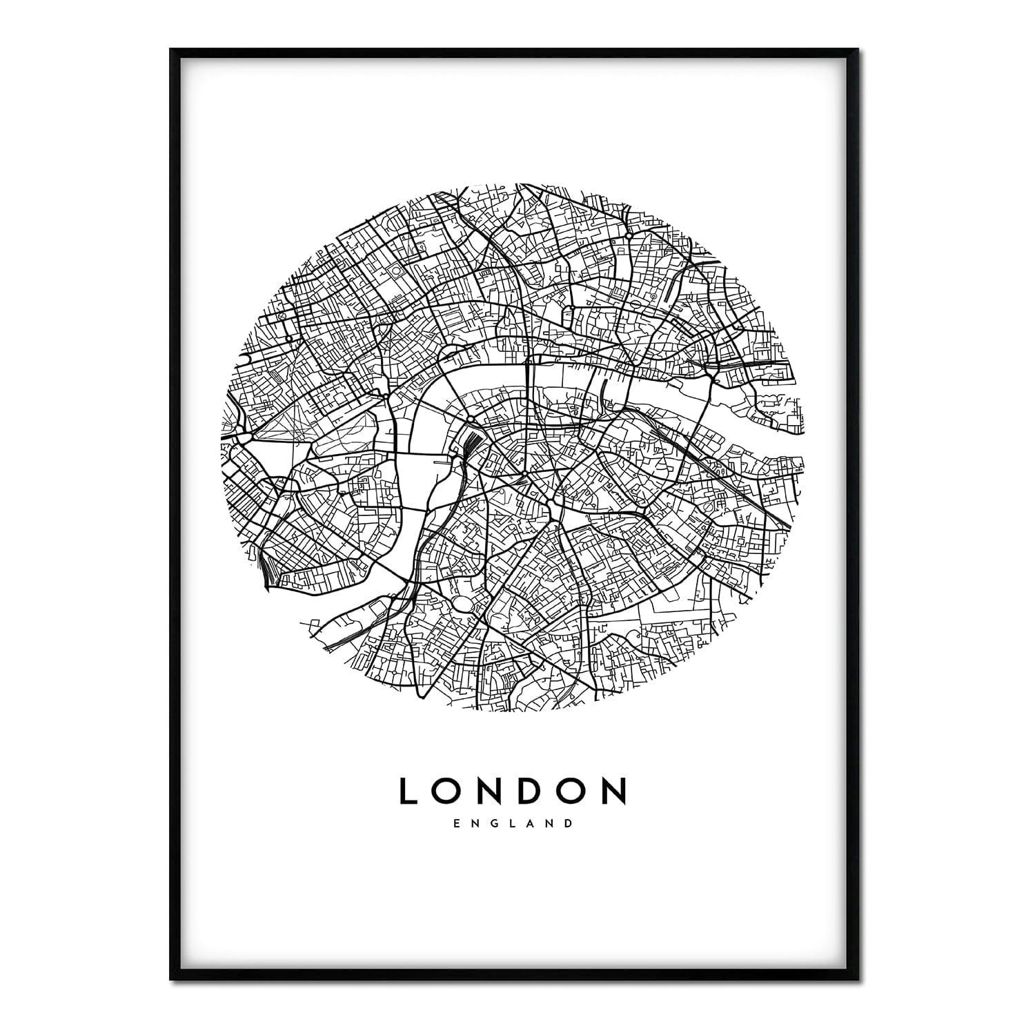 CIUDADES - Affiche avec cadre noir - Plan de Londres - 50x70