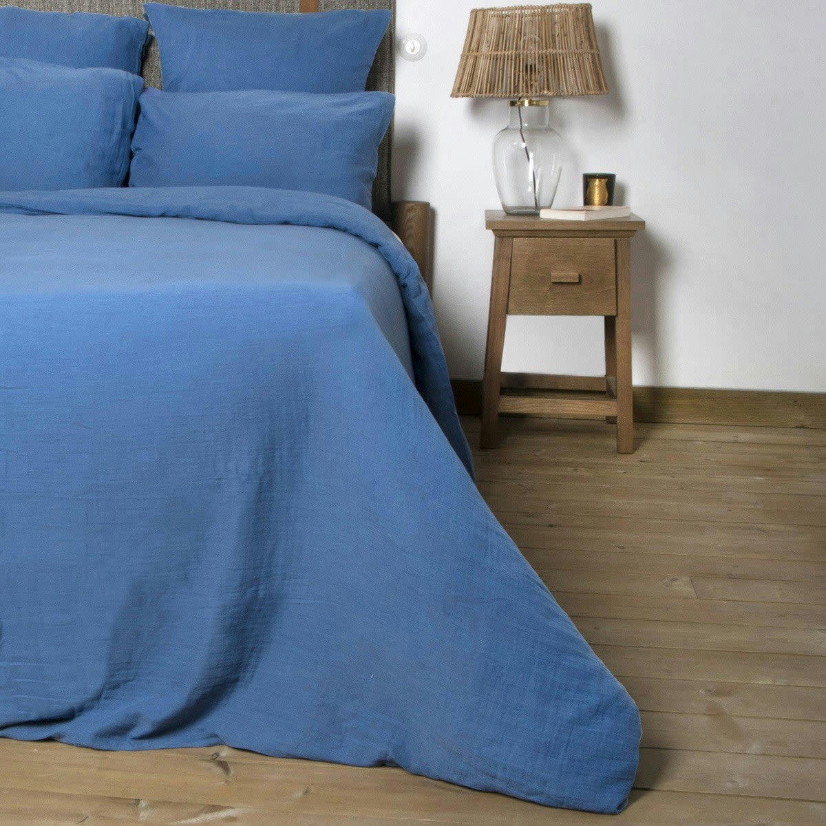 CLARA - Housse de couette gaze de coton  240x220 bleu jean