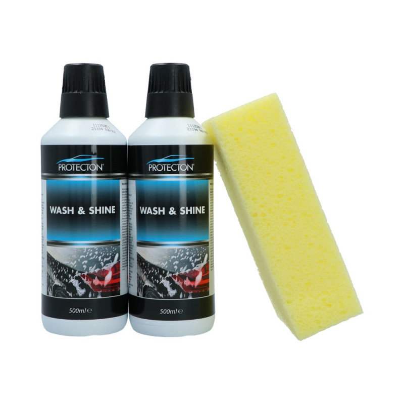 Nettoyant voiture Wash & Shine 2 x 500 ml avec éponge PROTECTON