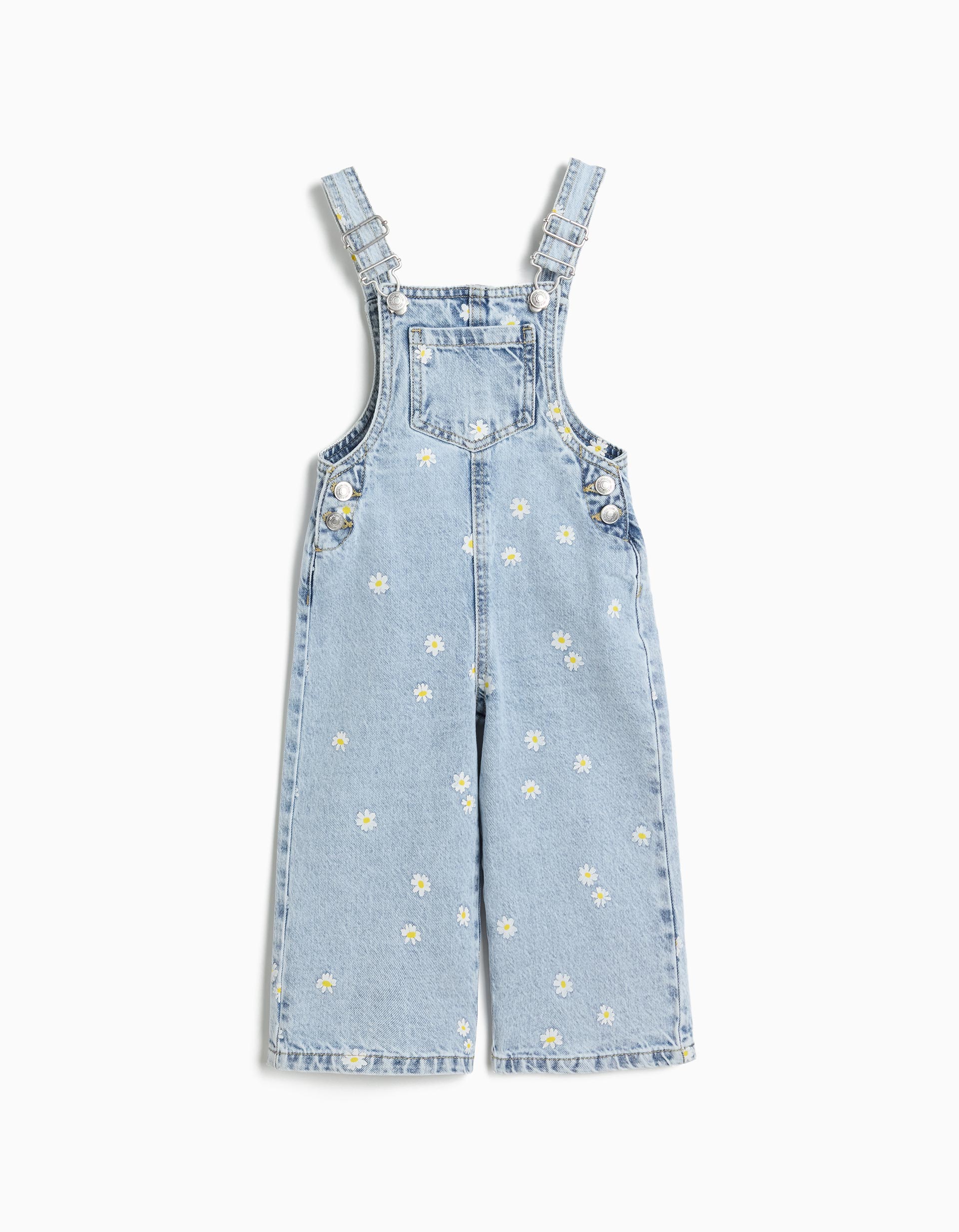 Jardineiras de Ganga 'Wide Leg', Menina, Azul Claro