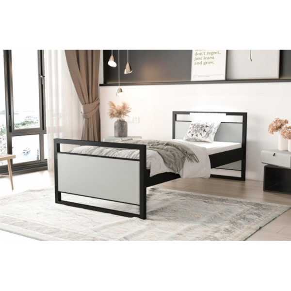 Łóżko młodzieżowe Metalowe LOFT LED 200x90 Stalowy Szary   Materac