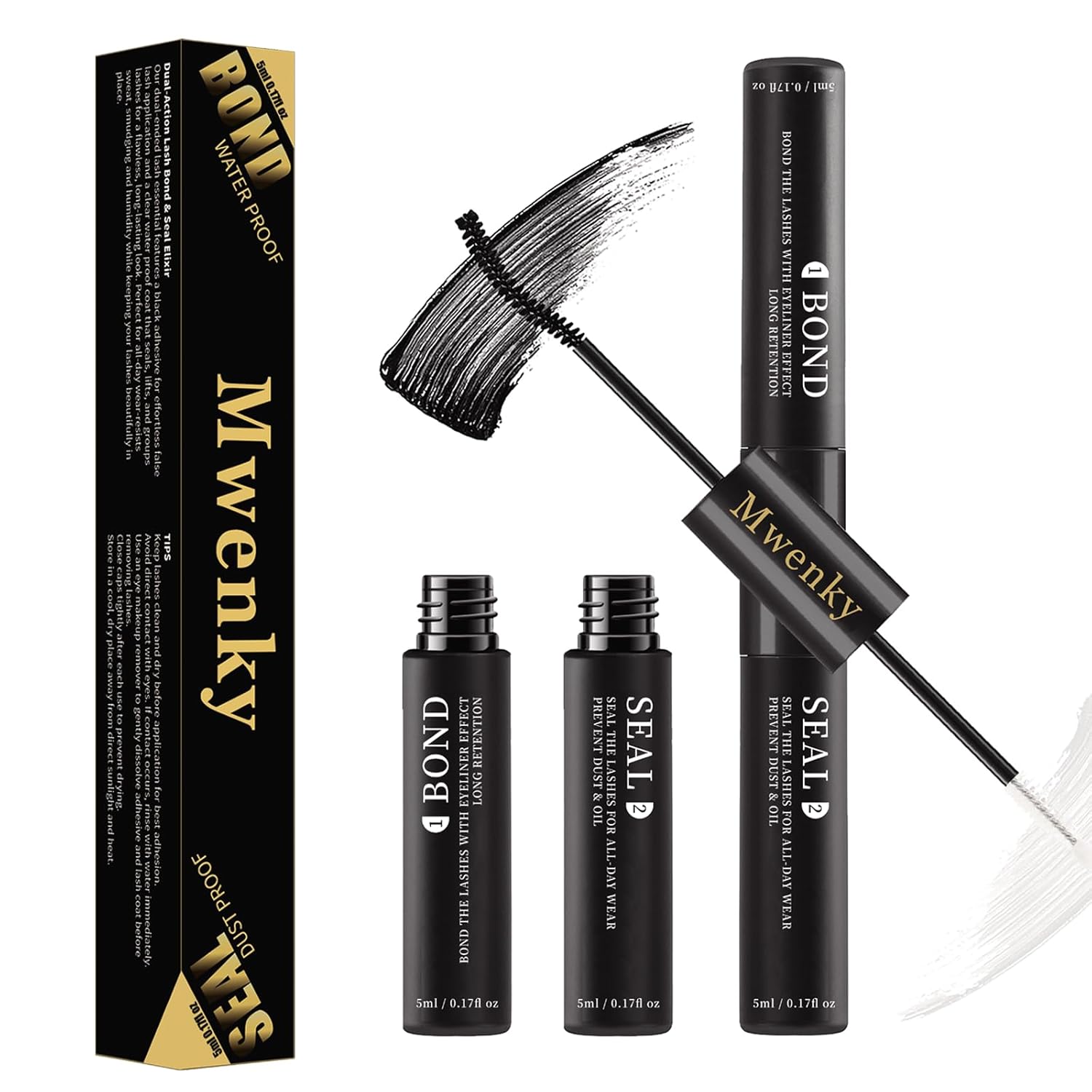 Eyelash Glue with Lash Bond & Seal, 72H Waterproof Cluster Lash Glue for Eyelash Extensions, Long-Lasting & Gentle, 2-in-1 Bond and Seal for Lash Clusters, Lightweight Adhesive, Easy Application