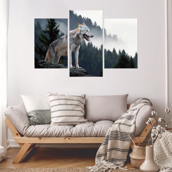 Obraz Tryptyk Wilk DRZEWA Las Krajobraz 3D 60x40cm
