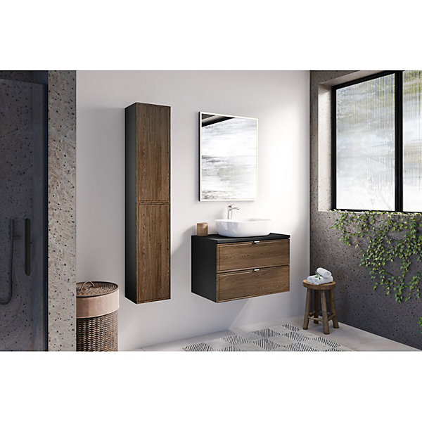 Meuble de rangement salle de bain SAVIA 80 cm marron et noir1 porte