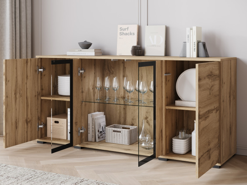 Komoda dąb wotan 150 cm z witryną CAVIO do salonu