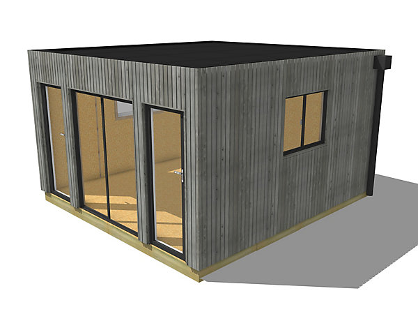 Bureau de jardin 4 saisons en bois 4,4 x 4,6 x 2,7 m / isolation RE2020 avec plancher isolé