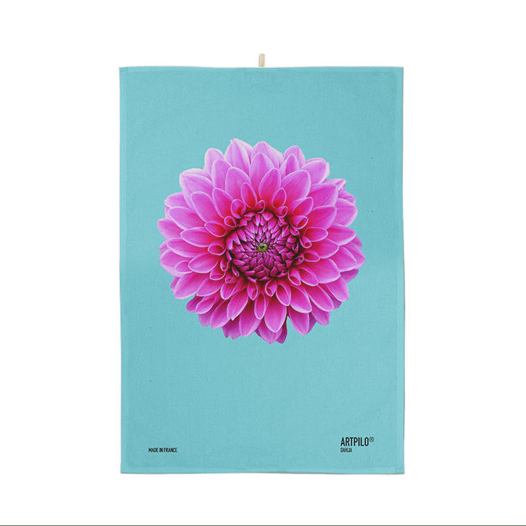 - Torchon fleur coton bleu