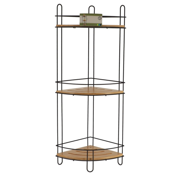Trzypoziomowa półka narożna łazienkowa 62 cm Metal Bambus