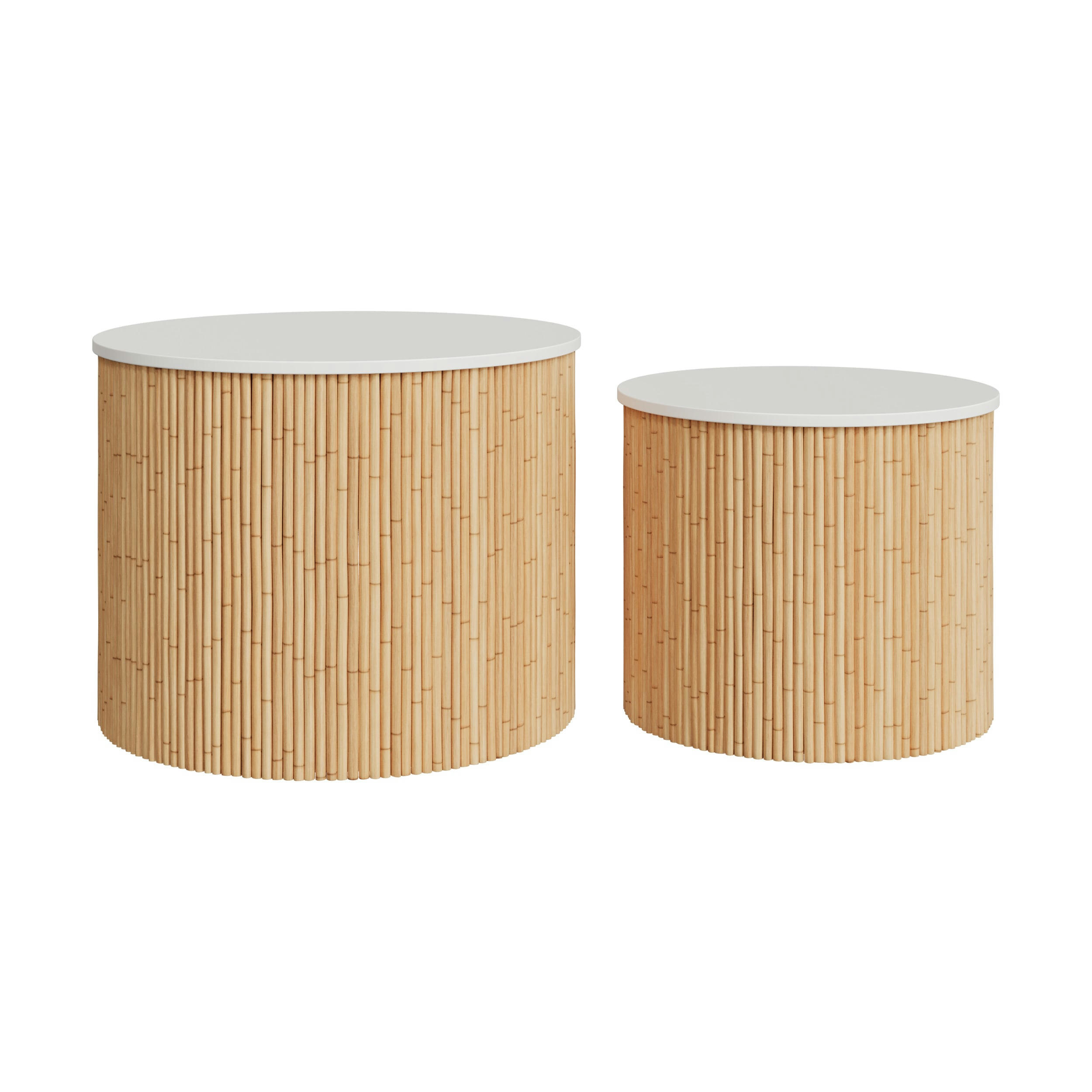 OWAN - Tables basses rondes en bois et blanc (lot de 2)