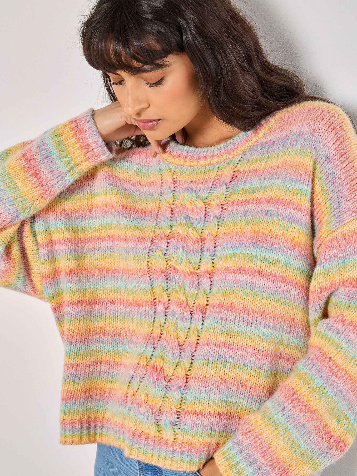 Apricot Pastel Stripes Cable Knit Jumper