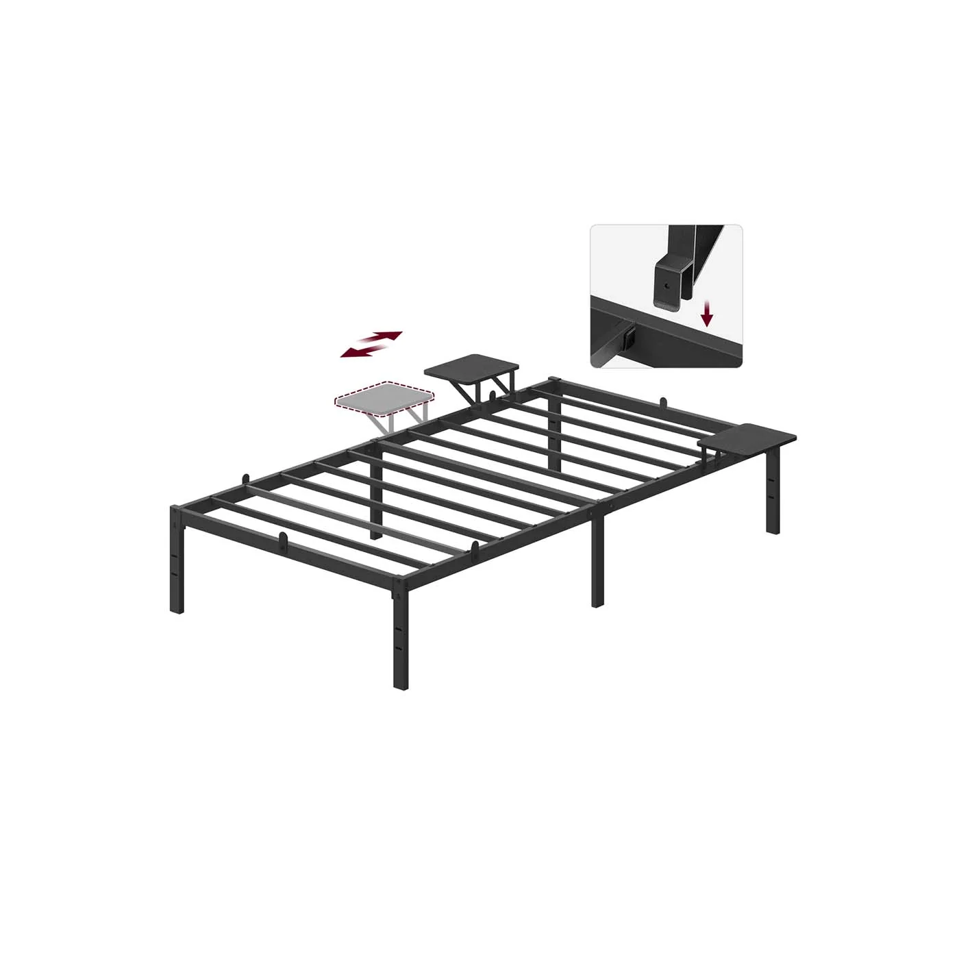 Lit double en métal avec étagères de rangement pour chambre moderne