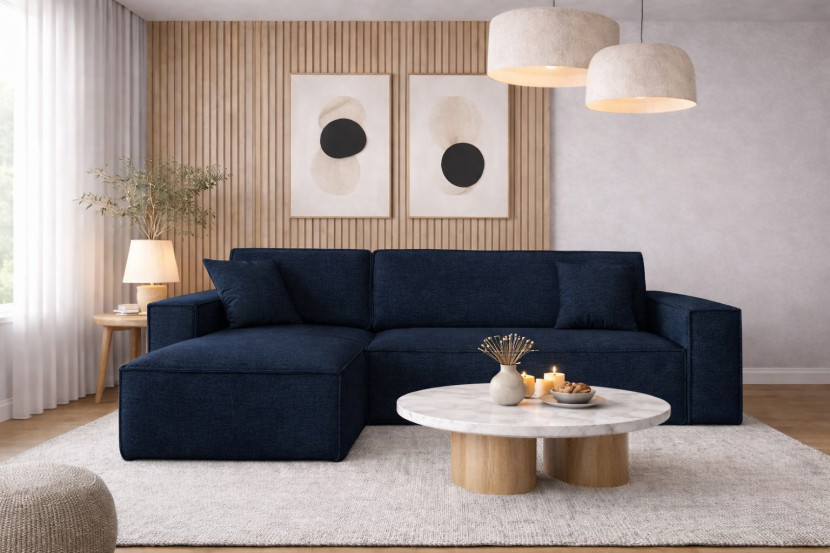 Sofa w kształcie L BEST narożnik tkanina Neve, Ciemnoniebieski Lewostronny