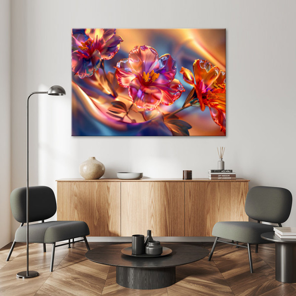 Obraz, Błyszczące szklane kwiaty na płótnie, 60x40